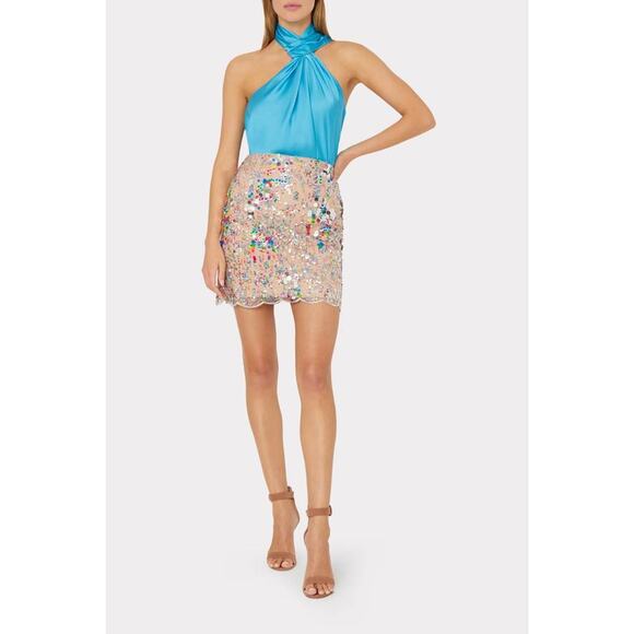 MILLY Jen Satin Halter Top Sky Blue 14OT06 NEW Medium M NWT - Picture 2 of 7